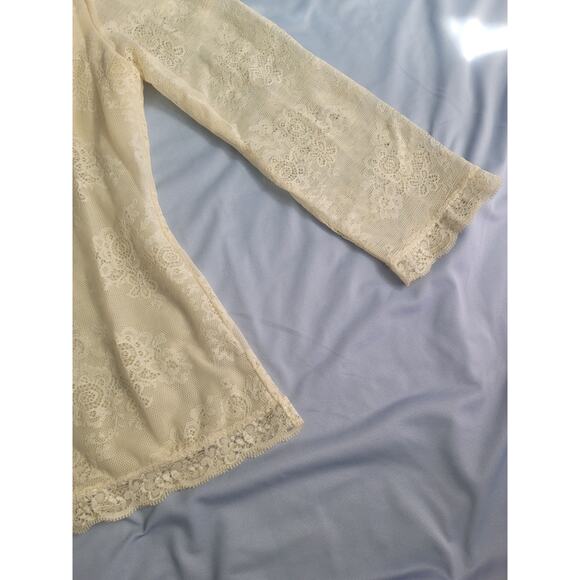 Y2k Sheer Lace Square Neck Long Sleeve Top Size XL Cream Coquette Dainty Boho - Picture 5 of 10